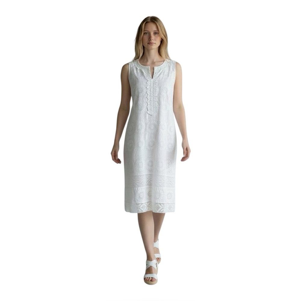 Talbots Crochet White Eyelet Lace Embroidered Feminine Summer Shift Dress New